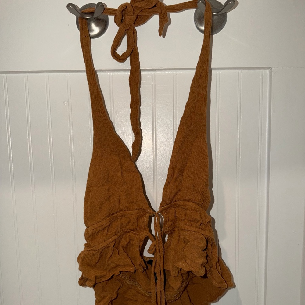 Rust Orange Ruffled Halter Top - Picture 2 of 2